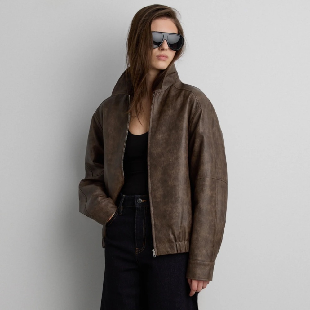 OAK + FORT Vegan Leather Bomber Jacket